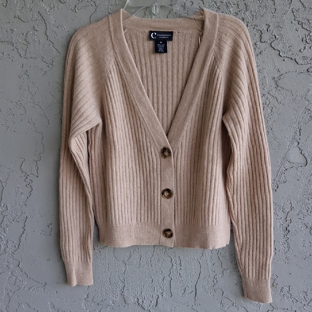 Bloomingdale's Ribbed Beige Cardigan Sweater